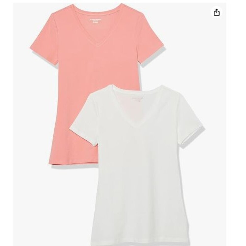 2-Pack Women's Regular-Fit Short-Sleeve V-Neck T-Shirt XXL Peach, White